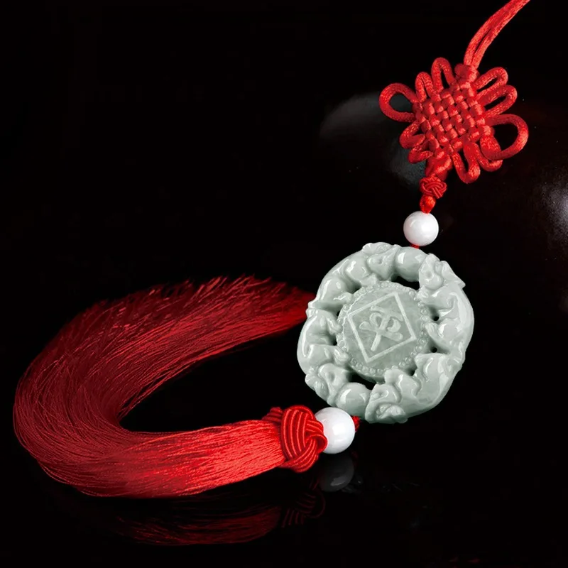 

Natural Grade A Jade Jadeite Men Women Lucky Pixiu Red Braided Knot Tassel Pendant