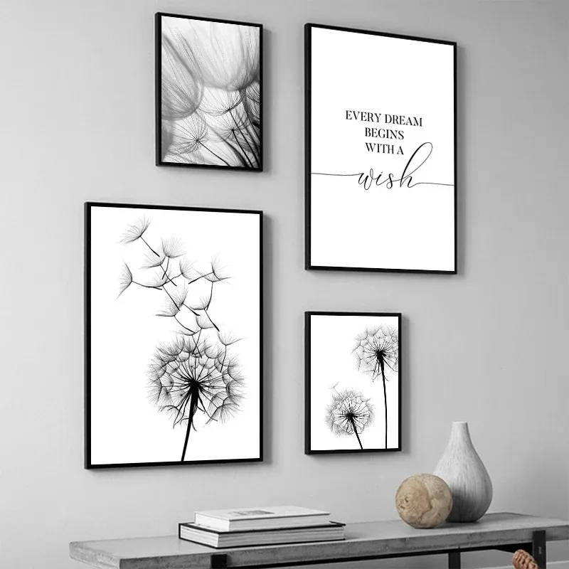 Modern Minimalist Aesthetics Wall Art Black And White Dandelion Desire HD Oil On Canvas Posters And Prints Home Decor Gifts