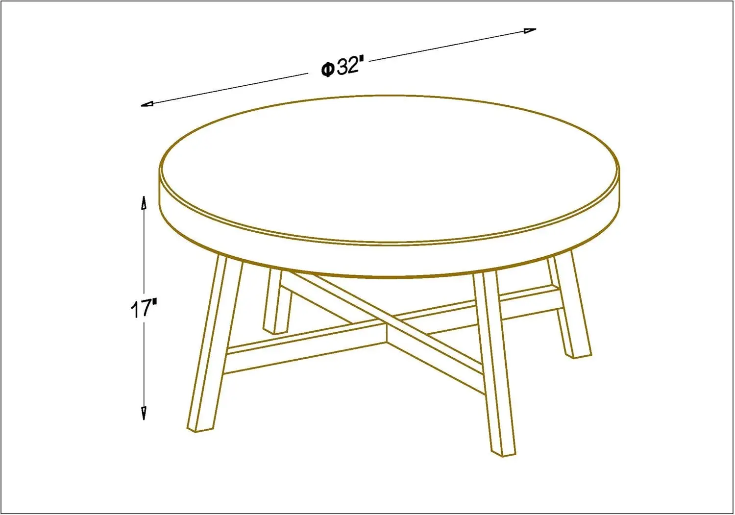 Round Coffee Table Seagrass Coffee Tables,Pine Wood X Base Frame Cocktail Table, Easy Assembled, Multiple Sizes