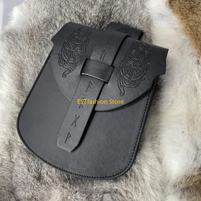 

Y5GC Medieval Leather Waist Pack For Men Women Role Play Vintage Embossed Leather Belt Bag Medieval Waist Pouches Coin Purse
