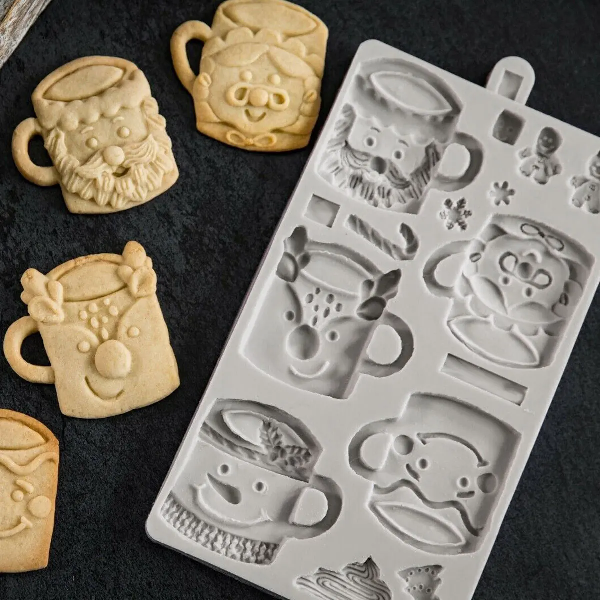 Christmas Festive Mugs Silicone Mould Fondant Cake Decorating and Cookies Mold Sugarcraft Chocolate Baking Tool Kitchenware