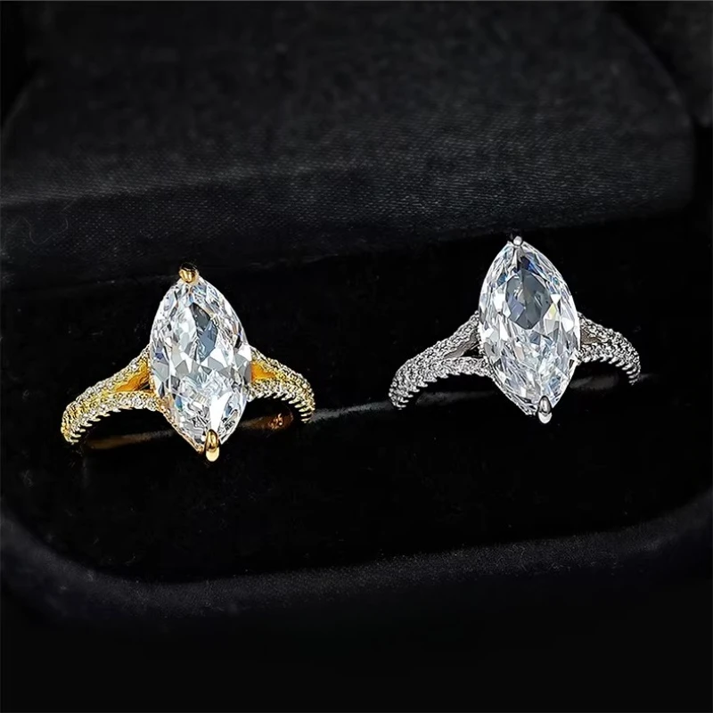 925 Silver Ring, 4-carat Ice Flower, Horse Eye, Zircon, Contrast Set, Stylish and Personalized Proposal Jewelry