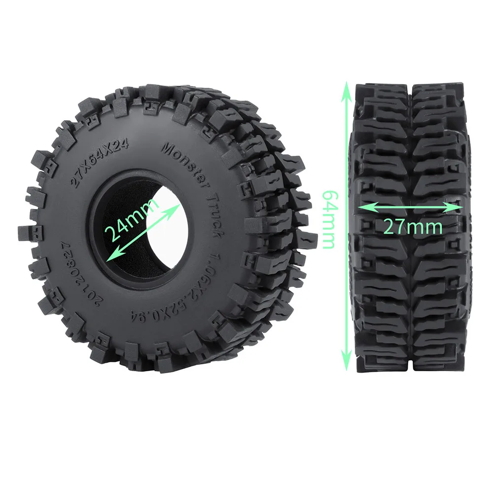 YEAHRUN 4 sztuk 64*24mm 64*27mm Swamper błota gumowa opona do kół dla Axial SCX24 1/24 TRX-4M 1/18 gąsienica RC części samochodowe