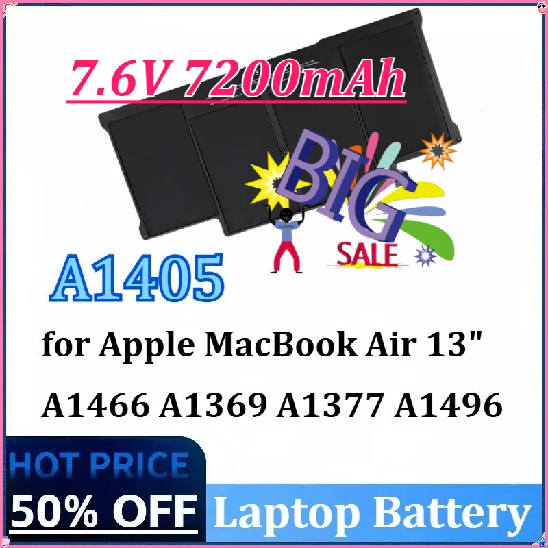 

For Apple MacBook Air 13" A1466 A1369 A1377 A1496 2013 2014 2015 2017 MD760LL/A MD761CH/A 7.6V 7200mAh A1405 Laptop Battery