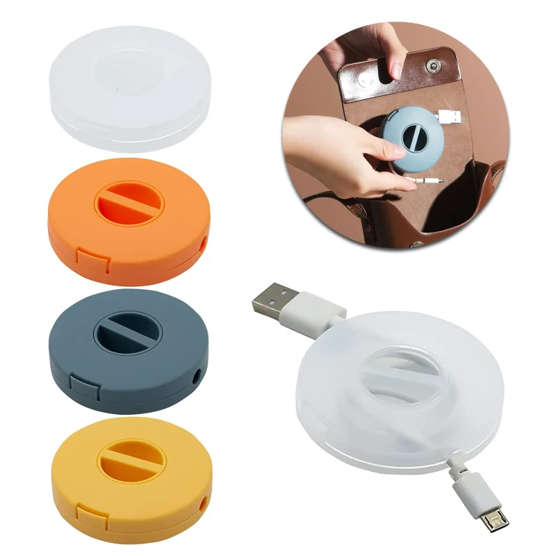 Portable Cable Winder Round Travel Data Cord Organizer Keeper Box Retractable Wire Holder for Wrapping Earphone USB Mouse Cords