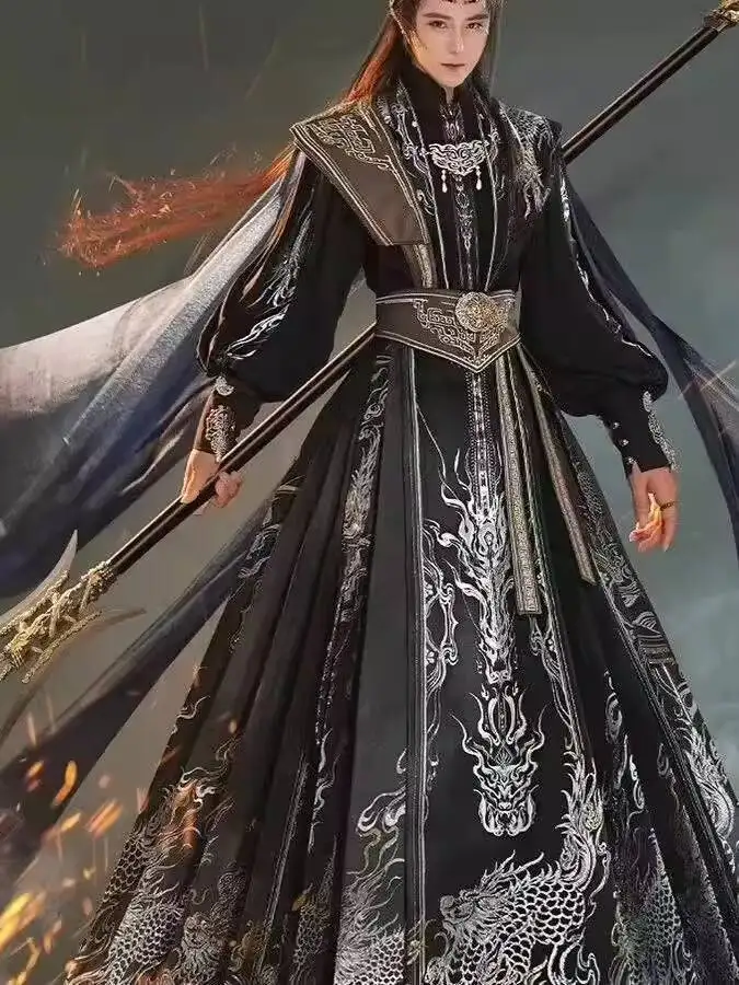 Neue Hanfu Frauen Prinz von Lanling Blau Gold Schwarz Pferd-gesicht Rock Guofeng Unsterblich Kampf Fiesta Karneval Halloween Cosplay