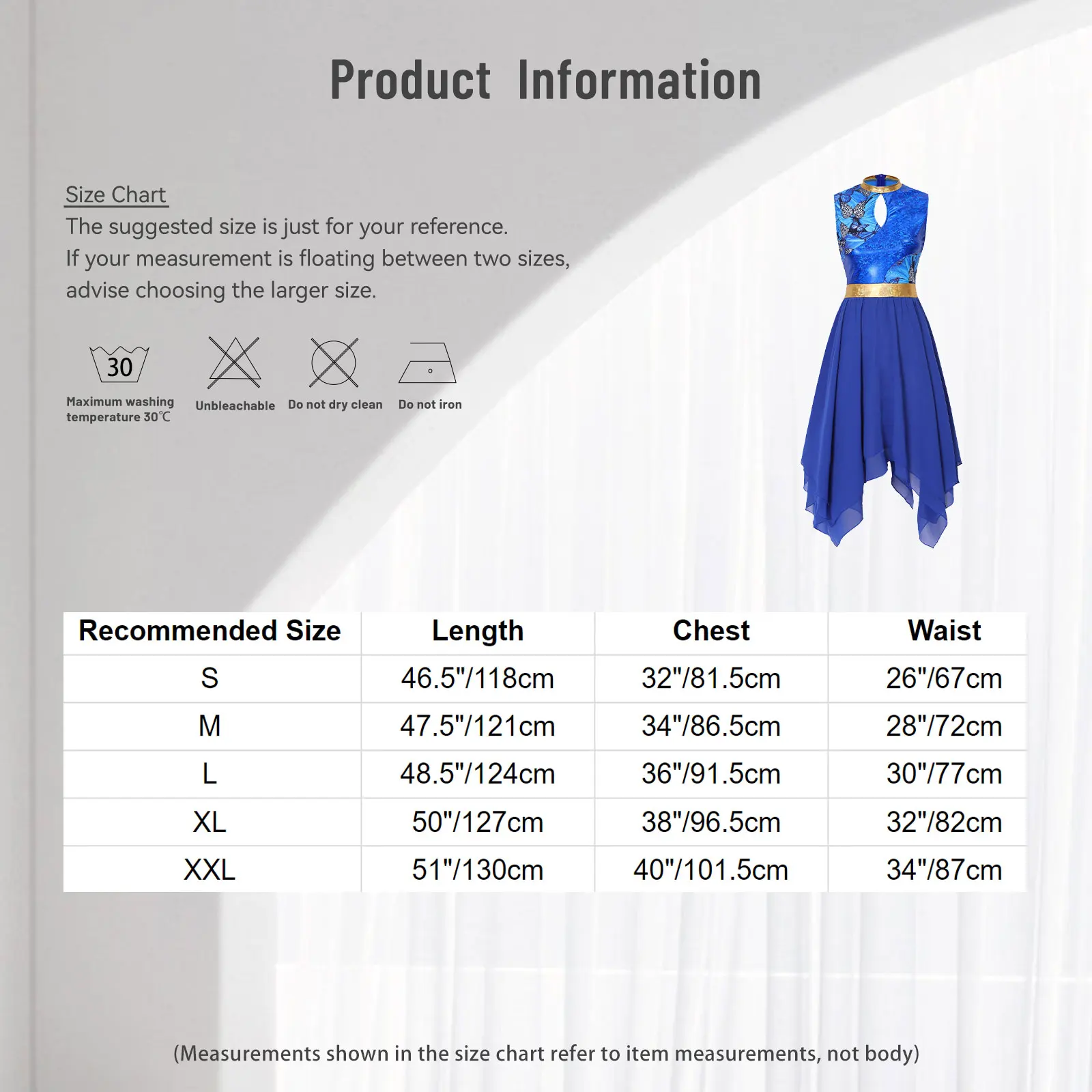 Damen-Lyrik-Tanzkleid, Kostüm für Gottesdienste und Lobgesänge, mit Metallic-Print, aufgesetztem Oberteil, Schlüssellochausschnitt vorne, ärmellos, unregelmäßiger Saum, Tunika-Kleid. – Detail 1