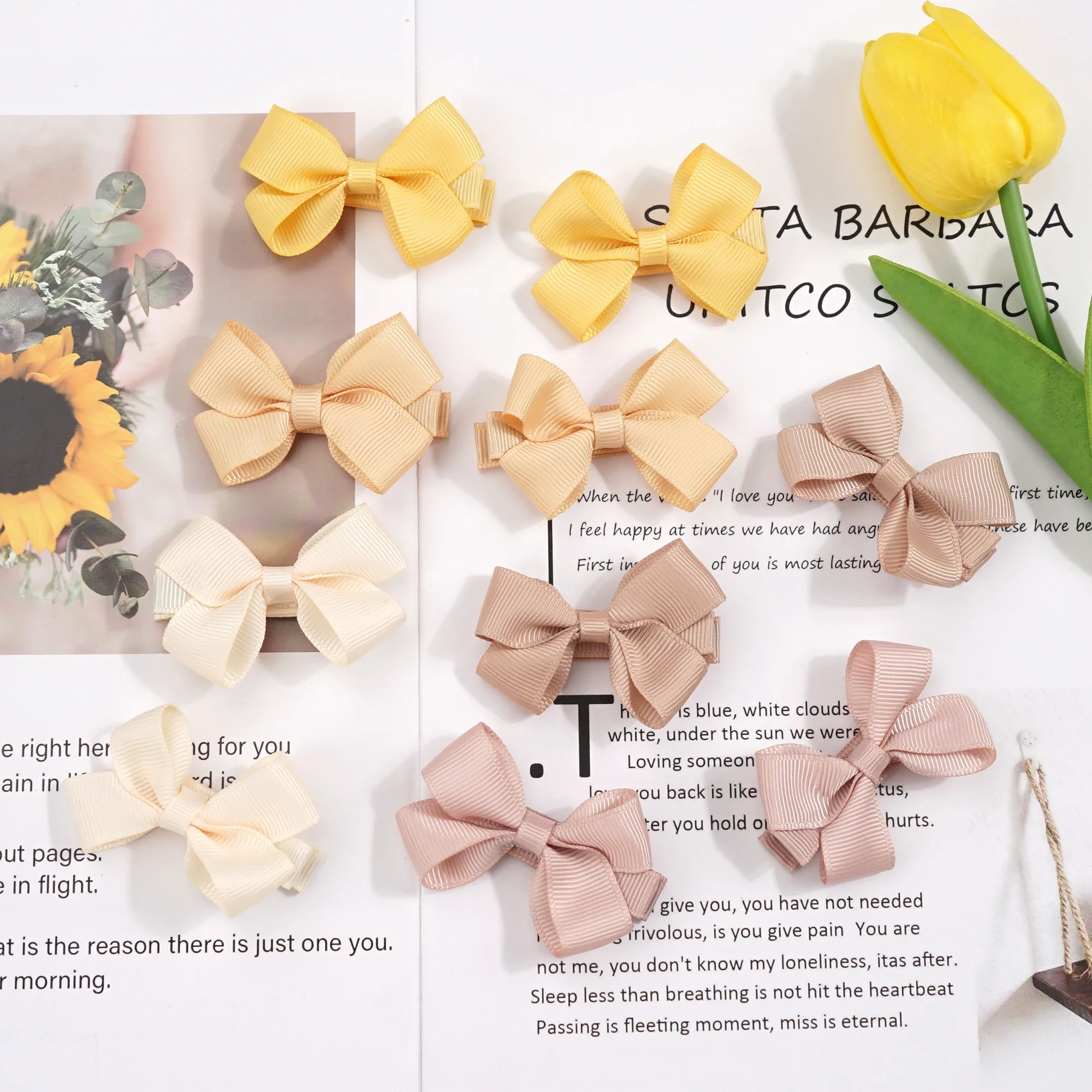 10Pcs Tiny Baby Bows Clips Fully Covered 2\