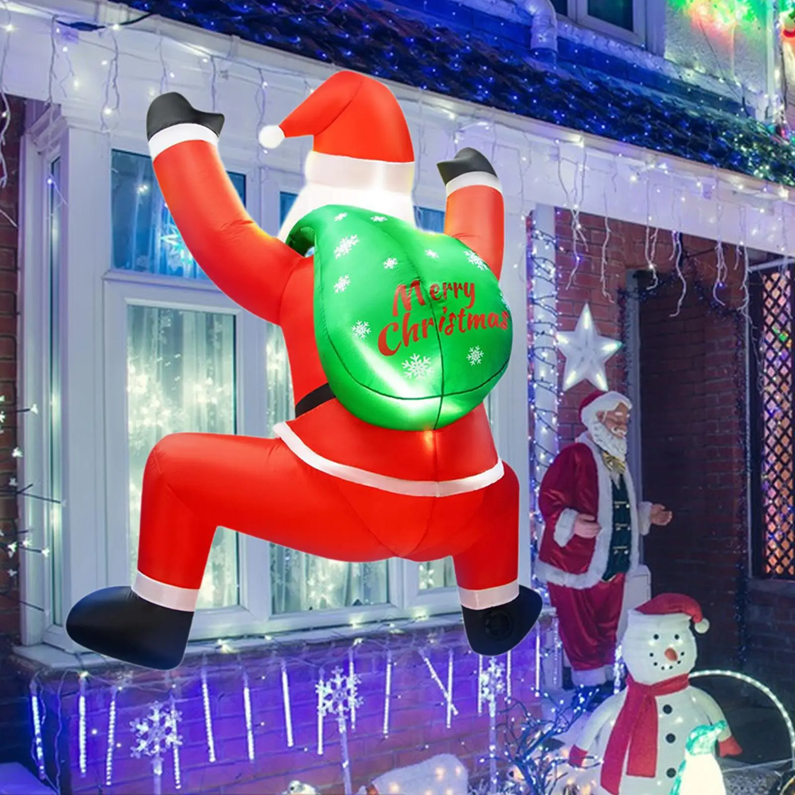6ft Hanging Christmas Inflatables Santa Claus Decoration with LED Decorative Large Blow up for Winter Holiday Lawn Xmas Patio