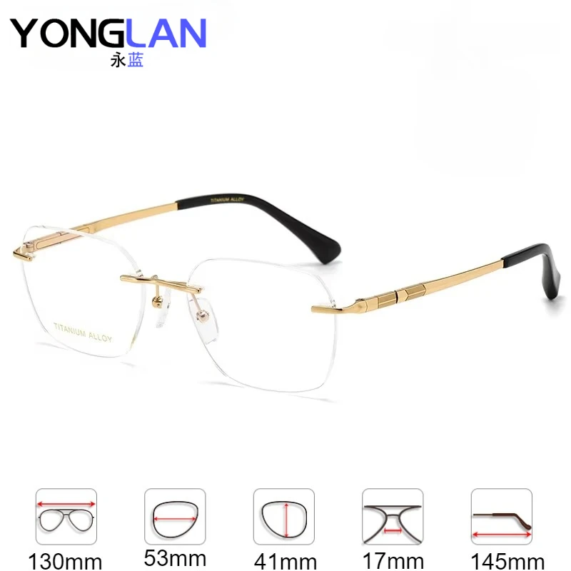 Ultralight Pure Titanium Rimless Men Glasses Frame Eyewear Rectangular Frameless Male Eyeglasses Myopia Prescription Spectacles