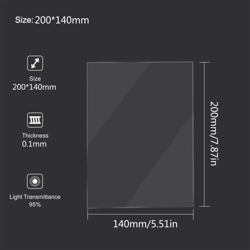 2 Pieces FEP Film Sheet 140 200 mm High Transmittance Strength, 0.1 mm Thickness UV DLP 3D Printers