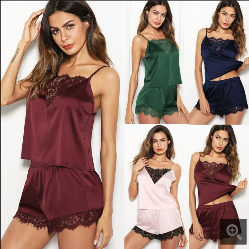 

New Women Summer Sexy Lace Elegant Sleeveless Suspender Shorts Nightwear Pajamas Underwear Sleepwear Suit Female Nightdress