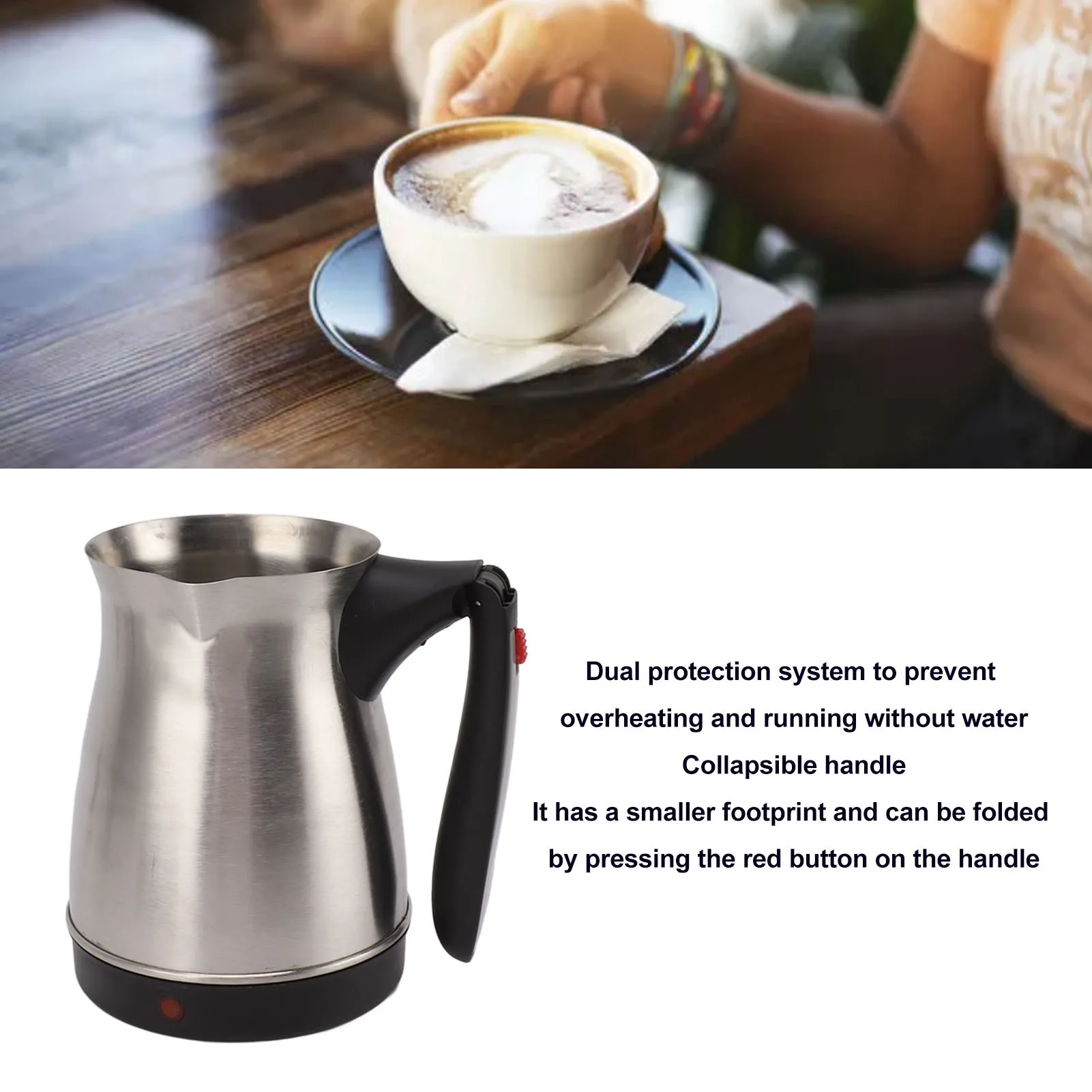 

500 мл 600 Вт турецкая кофеварка со складной ручкой против ожогов электрический турецкий кофейник для приготовления кофе