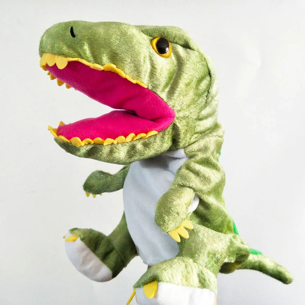 Giocattolo di peluche burattino a mano di cartone animato di alta qualità Tyrannosaurus Rex Dinosauro Bocca aperta per regalo di compleanno per bambini