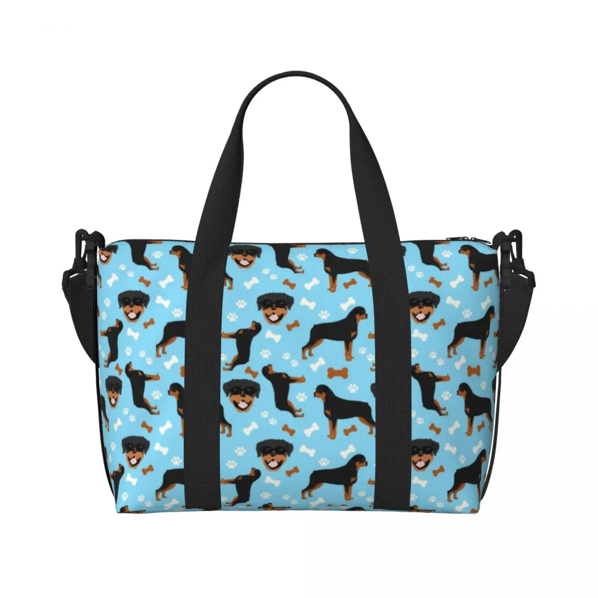 ที่กําหนดเองขนาดใหญ่ Rottweiler สุนัข Breed Tote กระเป๋าผู้หญิงสัตว์ไหล่ Shopper GYM Beach กระเป๋าเดินทาง