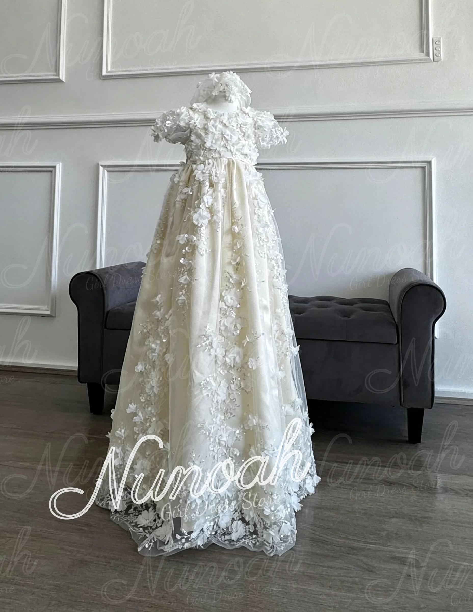 flower girl dresses white and gold with 3D Floral Sequins Formal Toddler Baby Girl Dress for Birthday Baptism For Wedding Customized bluedress