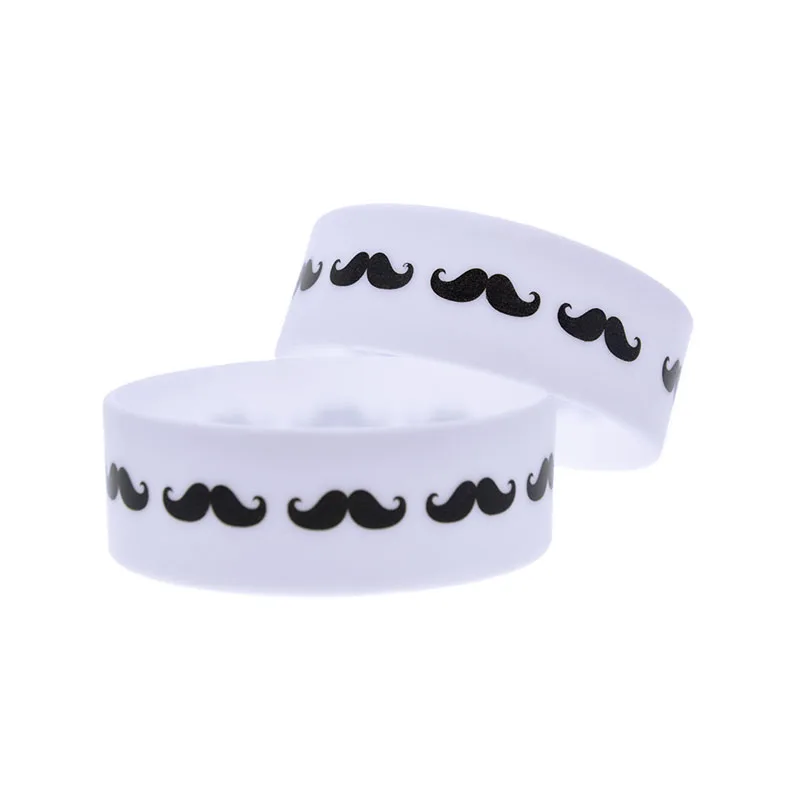 1 Stück bedrucktes Silikonarmband mit Moustache-Logo, 1 Zoll breit, weißes Gummiarmband, Erwachsenengröße – Detail 5
