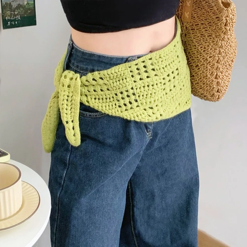 Retro Hollow Knitted Triangle Scarf Balletcore Y2k Apron Wrap Tie Straps Shawl Hip Scarf Women