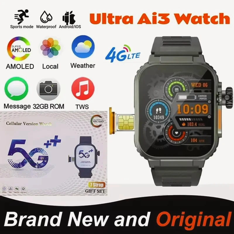 NEW 2026 Ai3 Smart Watch | 2.2-inch AMOLED Screen | 256GB Storage | 4G SIM Standalone | Health Monitor & 180° Rotating Camera.