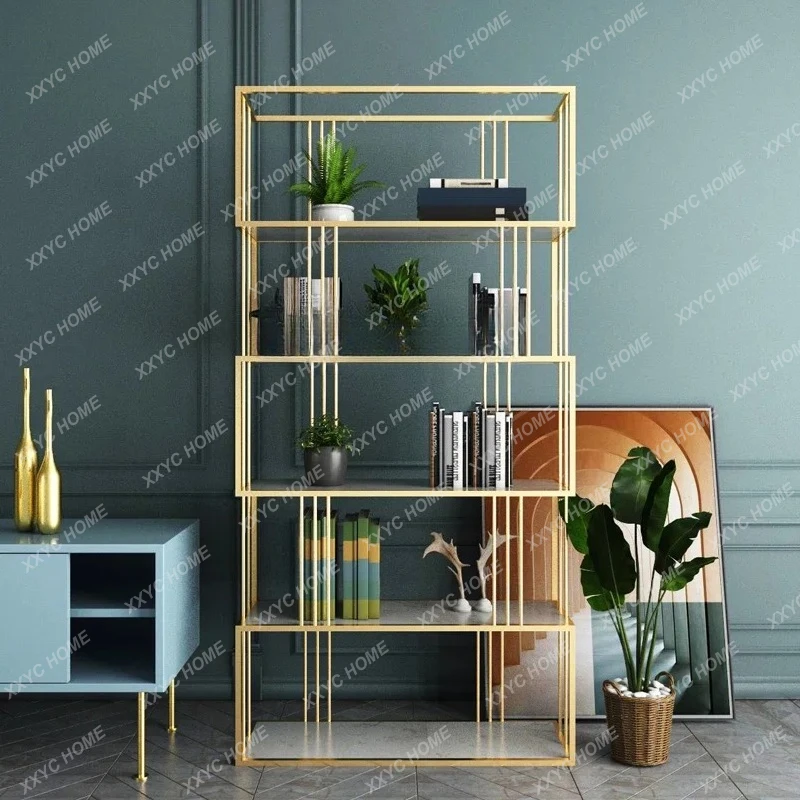 A Living room light luxury partition screen wrought iron bookshelf floor shelf office multi-layer bogu shelf a50