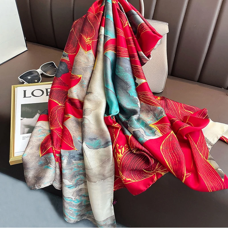 Spring Scarf Women\'s Luxury Design Scarf Silk Smooth Scarf Soft Muslim Headband Shawl Beach 85x180cm