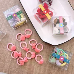 10pcs/box Cute Bow Heart Hair Rubber Bands For Baby Girls Elastic Nylon Hair Tie Kids Ponytail Holder Hair Rope Small Red Hairba