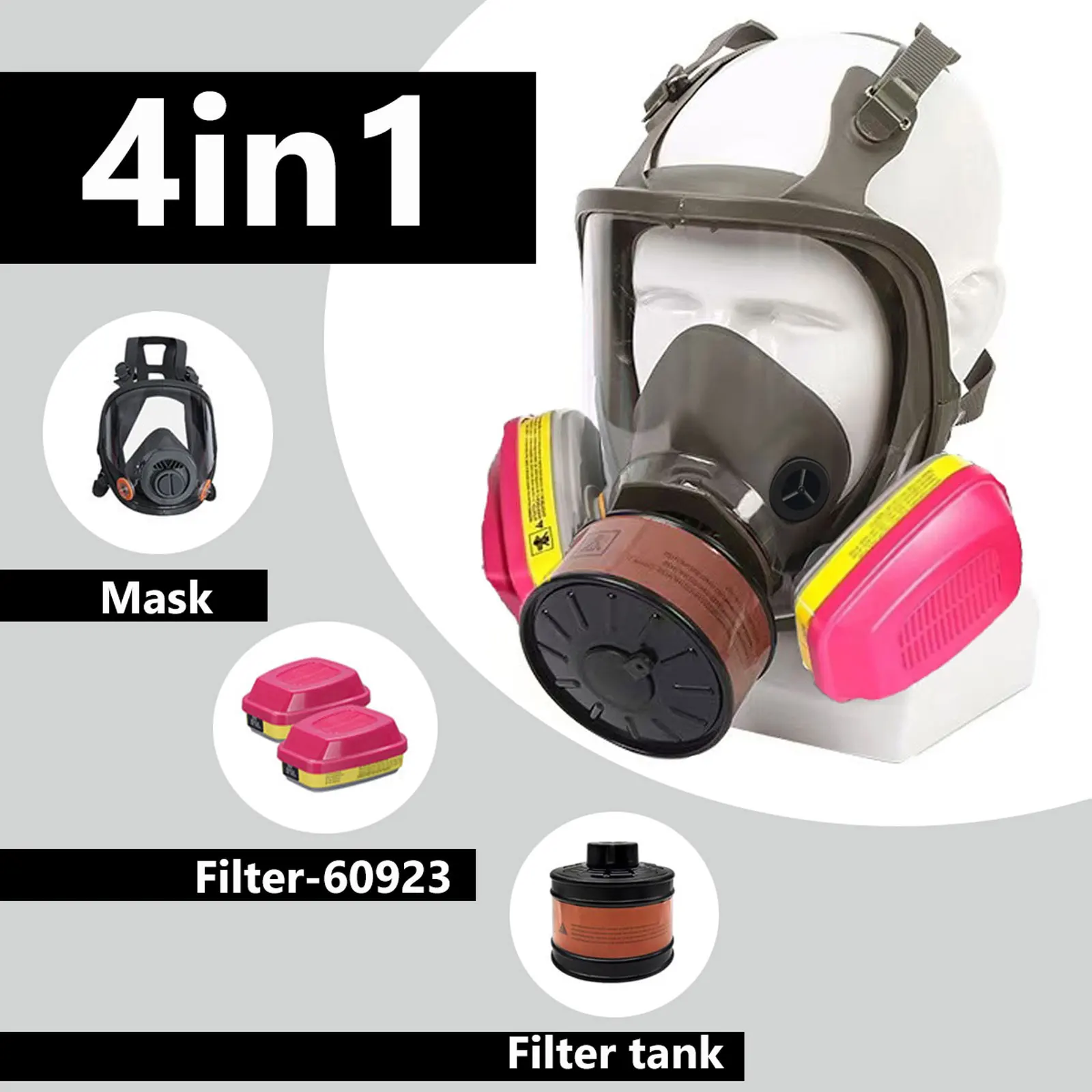 Survival Gas Mask with 40mm Activated Carbon Filter Full Face Respirator Nuclear Chemical Protection 60926 Filter Included
