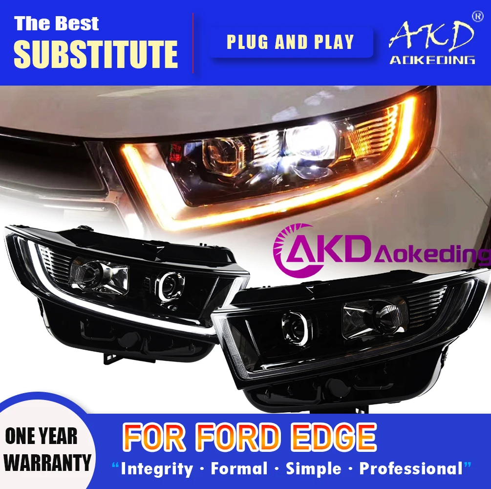 

Фара AKD для Ford Edge, светодиодная фара 2015-2019, фары Edge DRL, указатель поворота, дальний свет, линза проектора «ангельский глаз»
