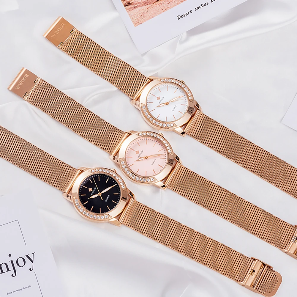 WWOOR New Watch For Women Fashion Casual Luxury Diamond Dial Date Ladies Quartz Bracelet Wristwatch Female Relogio Feminino Gift