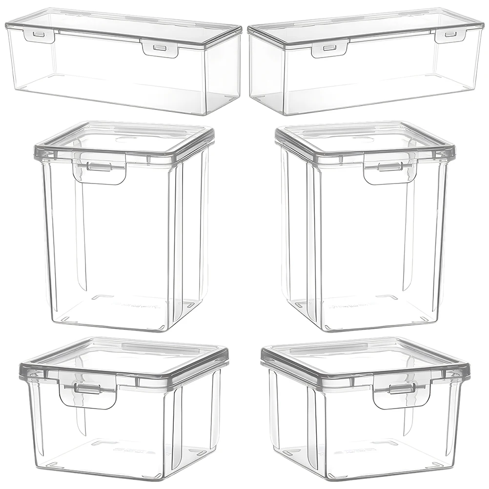 

6Pcs Transparent Storage Organizer Boxes Hinged Lid Set for Ingredients Hair Accessories Jewelry Small Container Set