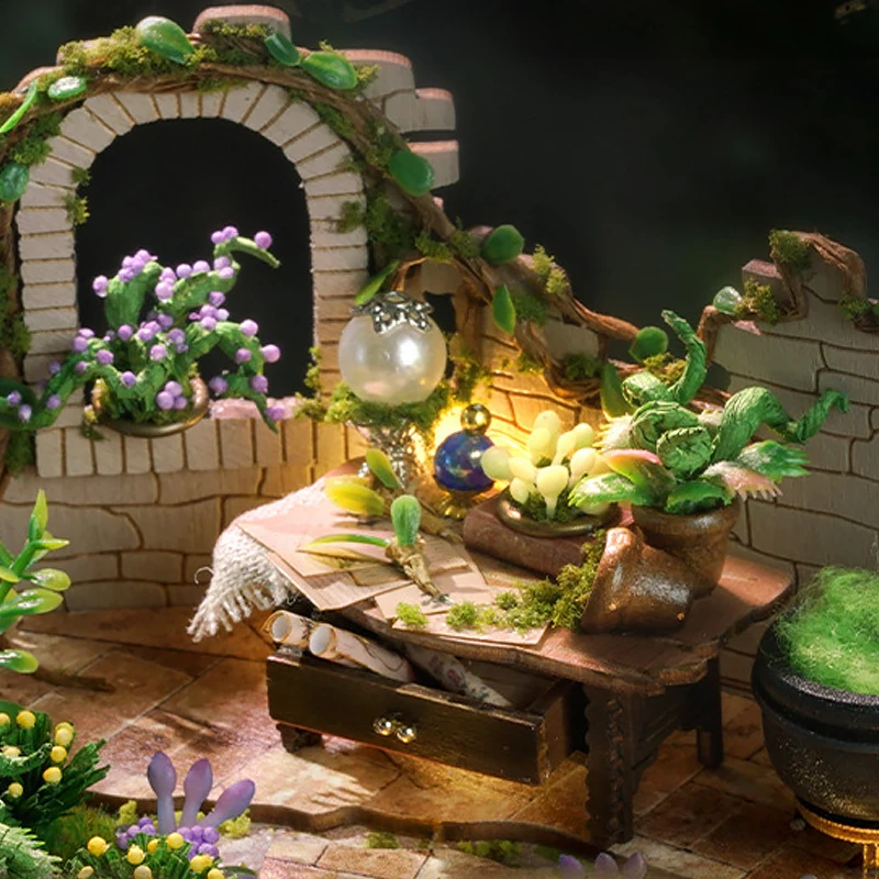 Zuuton DIY Miniature Magic Doll House Kit Wooden Gothic Clock Tower Building Model with LED Light Creative Gift for Home Decor