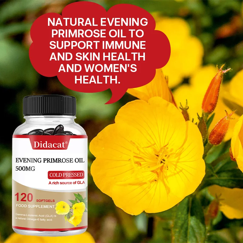 كبسولات زيت زهرة الربيع المسائية، زيت مضغوط على البارد، تعزز صحة البشرة، دعم غذائي للنساء، غير وراثيًا، 120 كبسولة