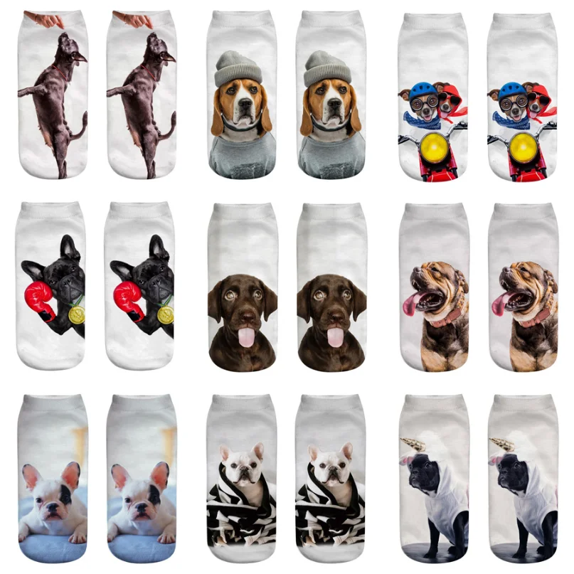 

5 Pairs Boat Sock Women Low Cut Cute Happy Funny Dog Cat Hamster Kawaii 3D Printed Invisible Ankle Socks Female Summer Ladies