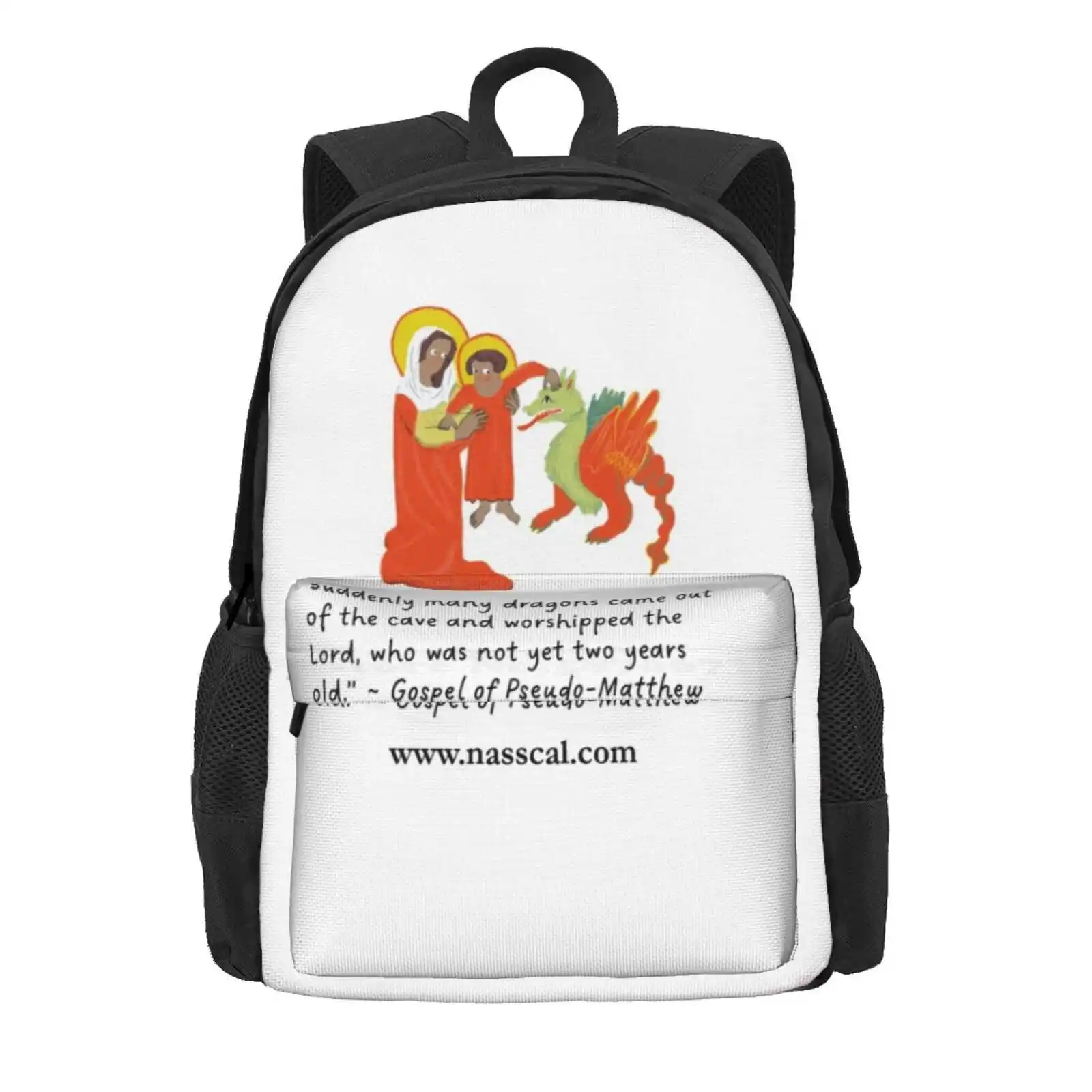 Nasscal Pseudo-Matthew On White Hot Sale Schoolbag Backpack Fashion Bags Nasscal Gospel Of Pseudo Matthew Jesus Dragons