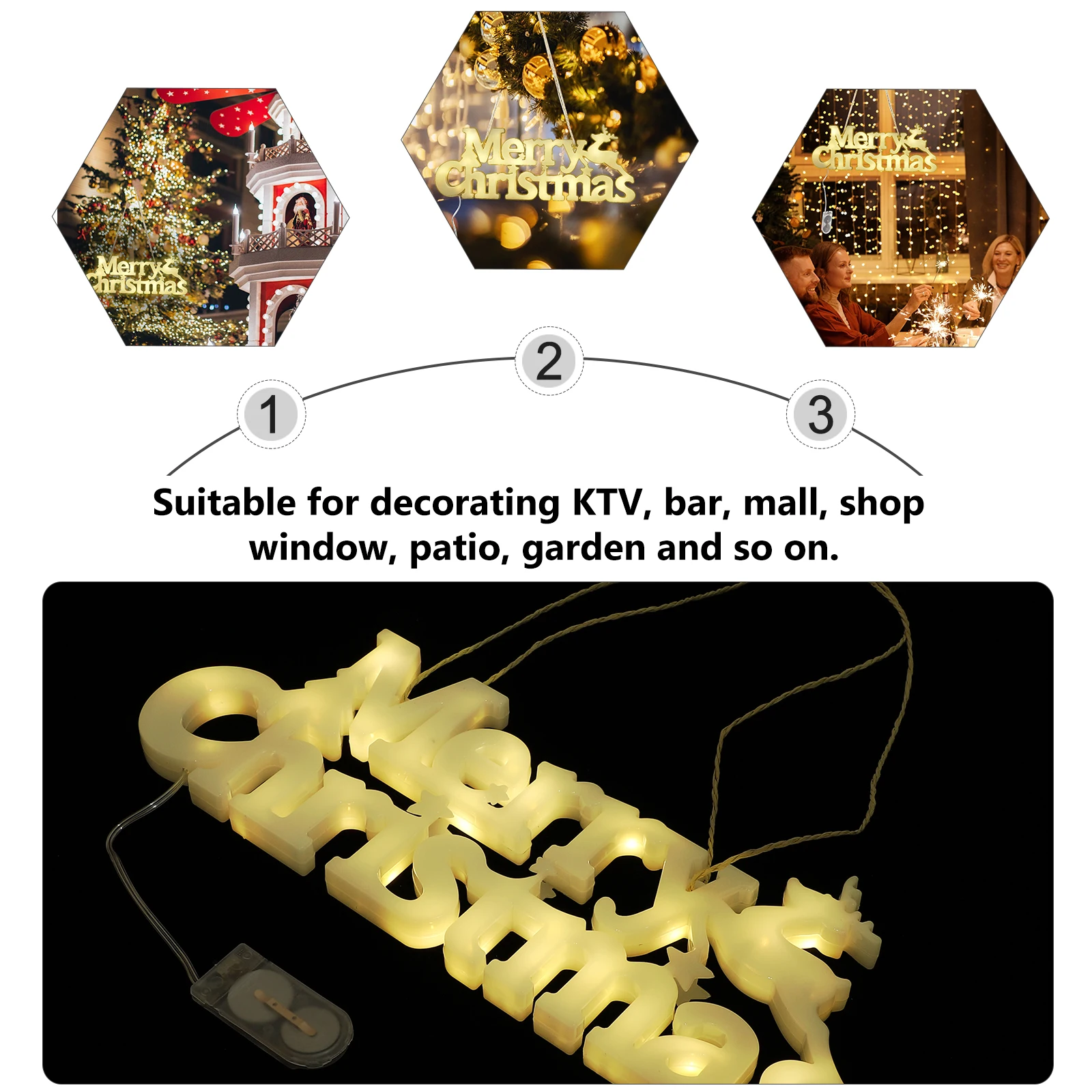 

Letter Christmas Decorative Atmosphere Garland Hanging LED Lights Waterproof Indoor Outdoor KTV Bar Mall Shop Window
