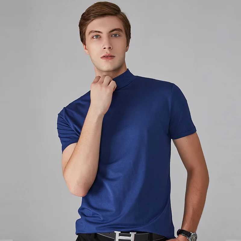 Mens High Neck Slim Fit T-shirt Male High Quality In Summer Casual Short-sleeved T-shirt/Men Slim Fit High Collar Leisure T-shir