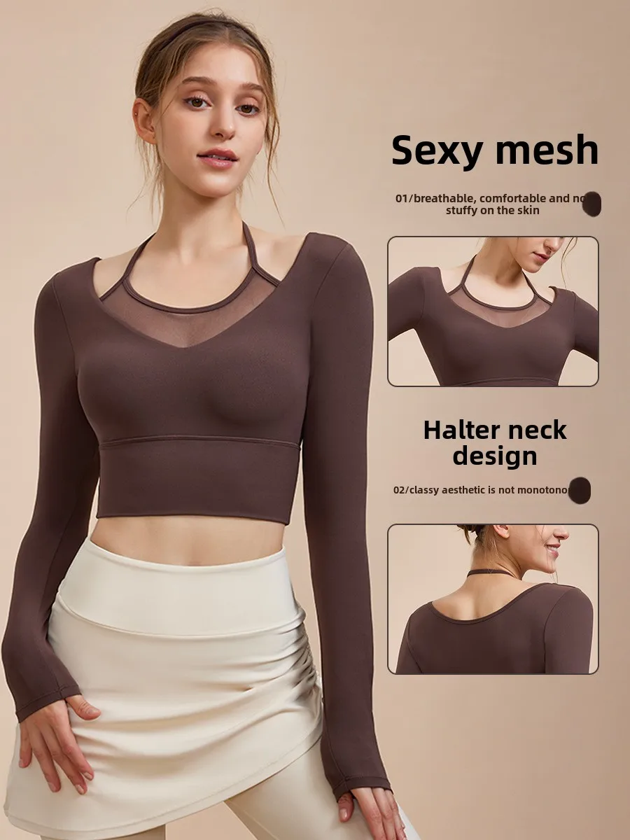 

Spring New Sexy Two-piece Yoga Clothes Long-sleeved T-shirt Skinny Slimming Outdoor Sports Running Fitness Top