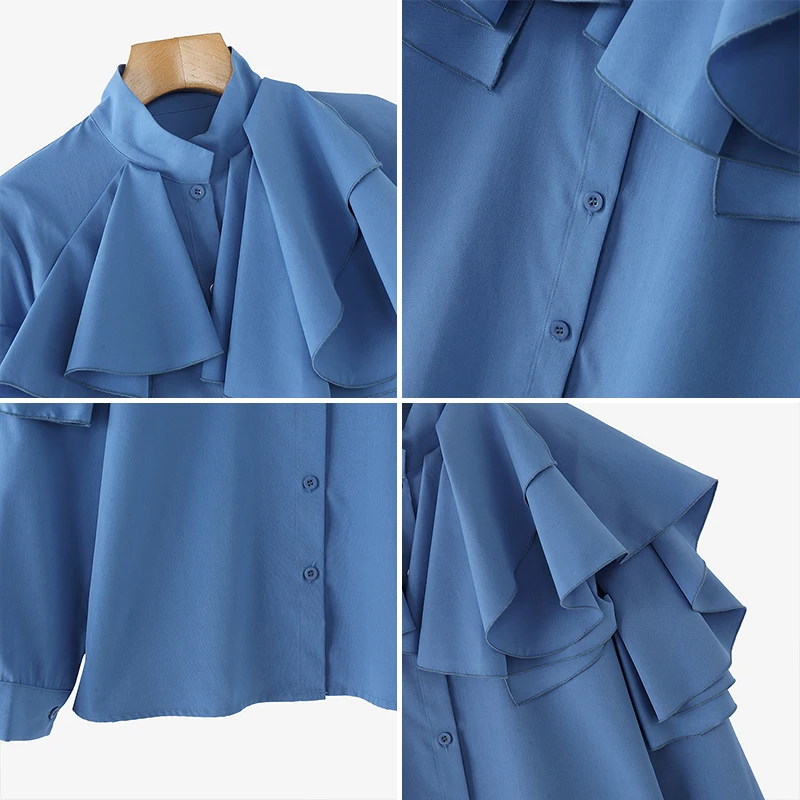 ZANZEA 2025 エレガントなシャツの女性の秋のファッション固体オフィスブラウスフリルストリート長袖トップスカジュアルルーズボタンチュニック