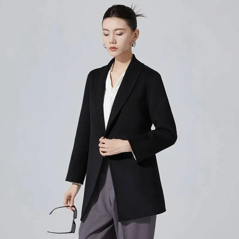 

New Winter Women's Woolen Short With Sashes Gray V Neck British Wool Coats Jackets For Women H1643009