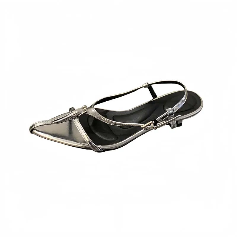 

Woman Sandals Summer Shoes Burgundy Narrowband Buckle Low Heels Sandals Comfort Shoes For Ladies Silver High Heels