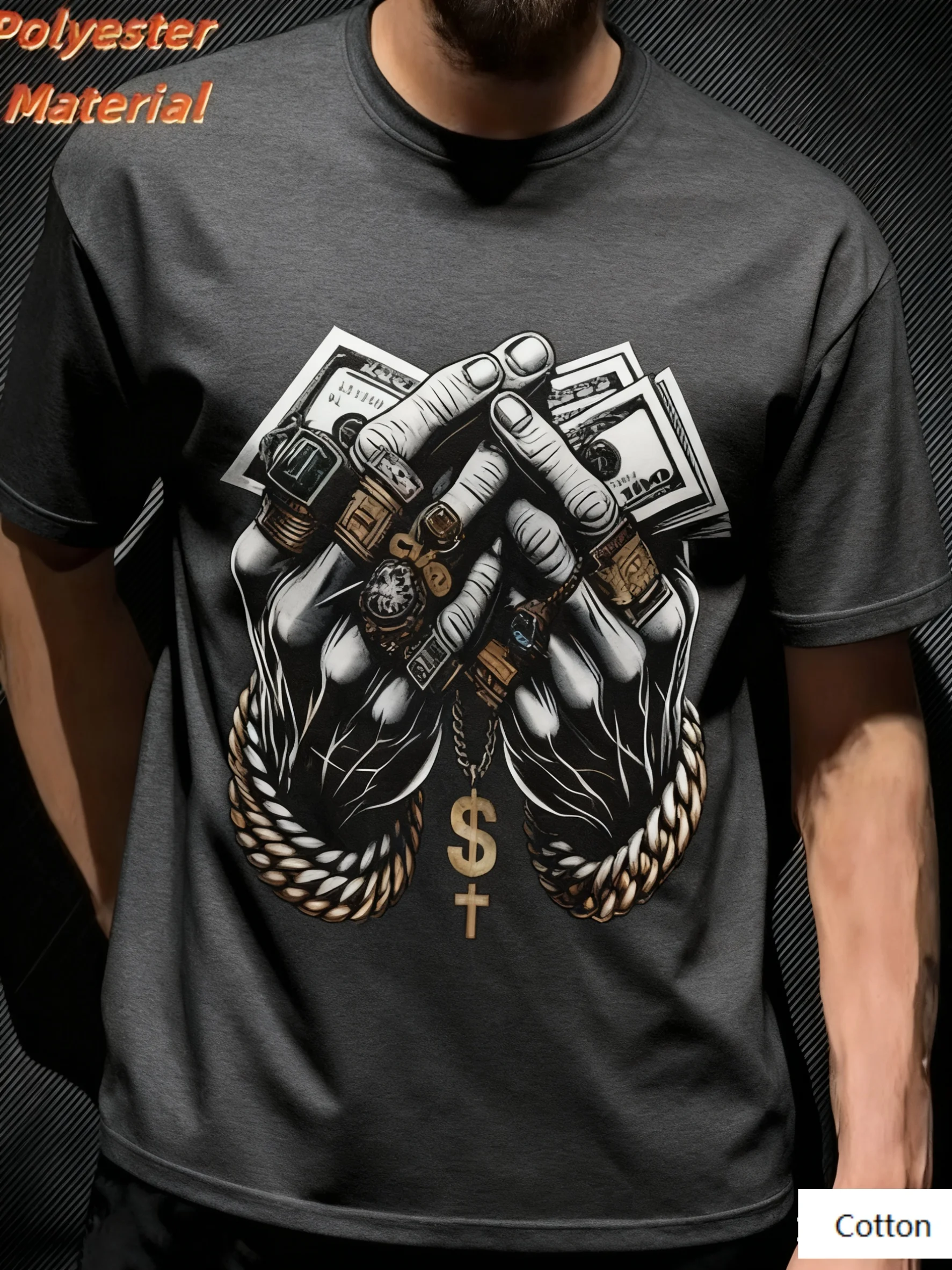 تي شيرت برقبة دائرية مع شارع - ثروة - تي شيرت مستوحى من الجرافيك للجنسين بأكمام قصيرة تي شيرت جرافيك عالي الجودة Y2k Tee #6