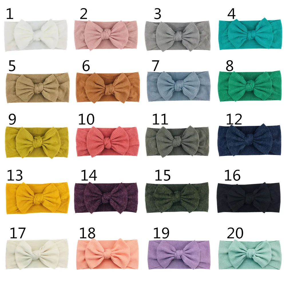 

100pcs Wholesale Baby Headband Threaded Stretch Bow Girls Soft Striped Cotton Fabric Wide Headwear
