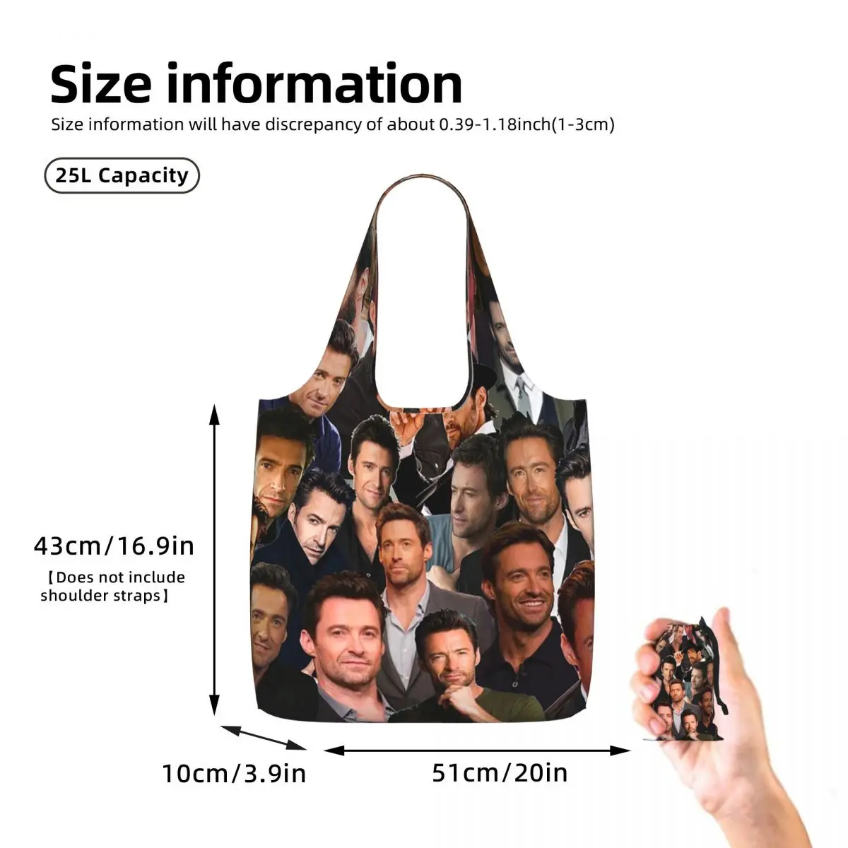 Hugh Jackman Photo Collage Shopping Tote Bag Canvas Large Capacity Shoulder Bags Shopper Grocery Handbag for Women