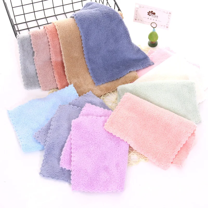 10 Pieces Coral Fleece High Density Small Tower Kitchen Rag Cleaning Scouring Pad Lint-free Oil-free Hand Towel