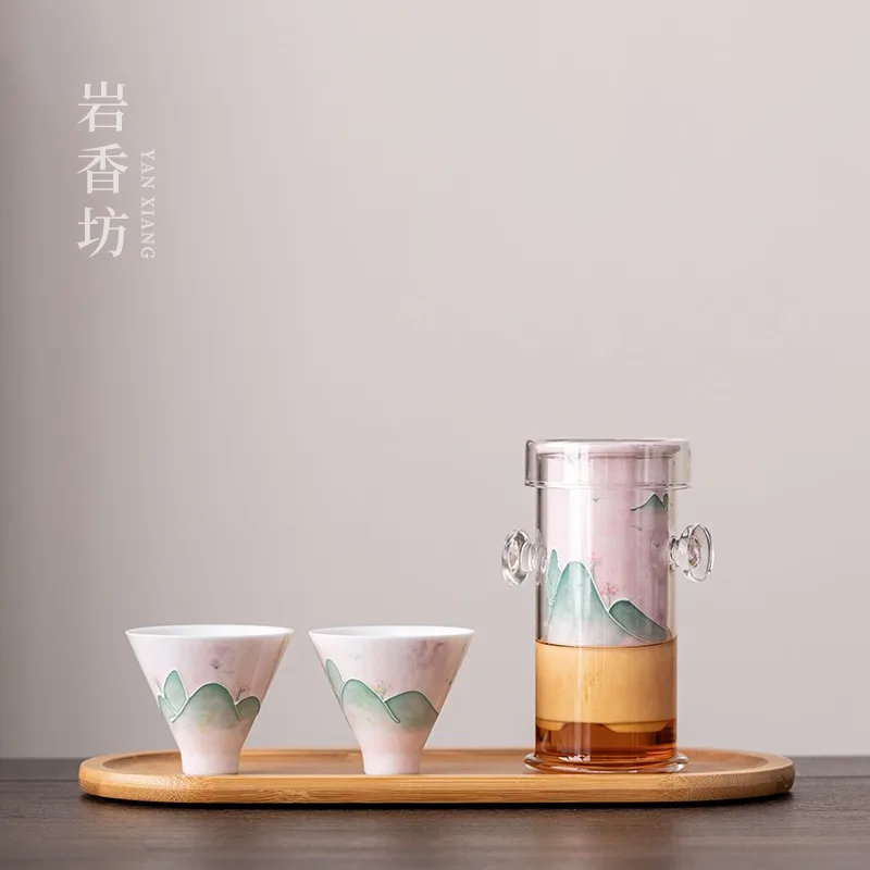 

White Porcelain Hand-Painted Kung Fu Tea Set Ceramic Underglaze Color Black Tea Brewing Glass Double Ear Tea Infuser