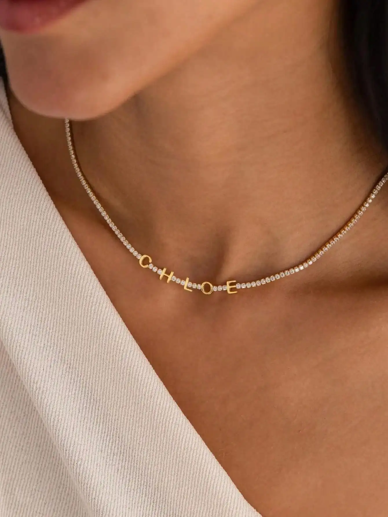 

DOREMI Custom Name Tennis Necklace Personalized Smooth Letter Chain Elegant Daily Unique Gift Necklace