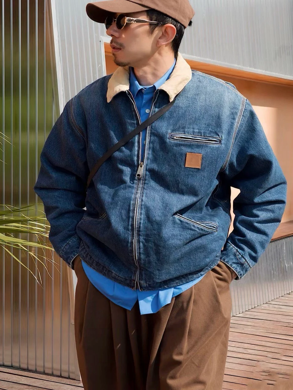 

Waed Denim Detroit Retro Patchwork Collar Loose Jaet Streetwear Workwear J97 Barley Color Blo Long Sve Coat
