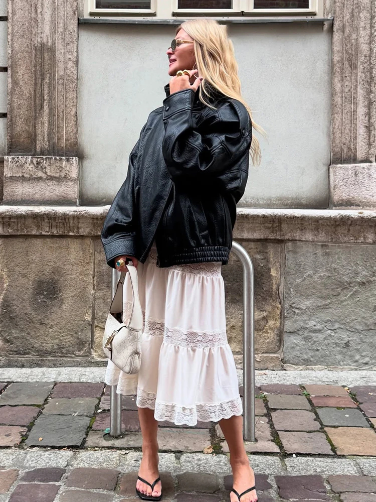 HH Autumn Women Street Style Loose Coats Woman Elegant Asymmetric Button Pocket Long Sleeves Black Zipper Slim Jackets