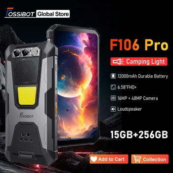 FOSSiBOT F106 PRO 러기드 스마트폰, 15GB + 256GB MTK G85, 안드로이드 14 12000mAh 휴대폰, 6.58 인치 FHD + 30W, 월드 프리미어