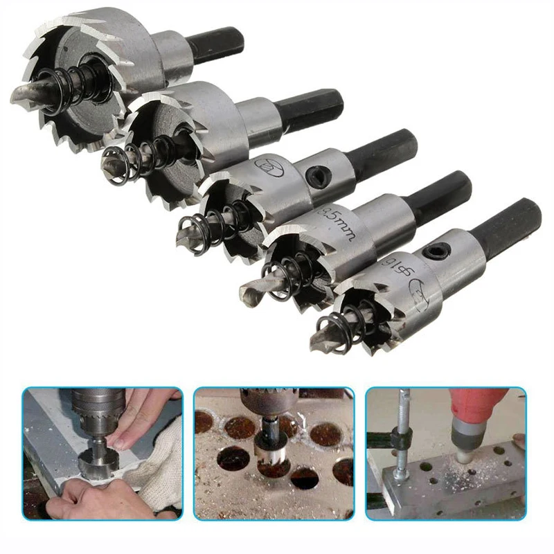 Jeu de scies cloche à pointe en carbure HSS, acier inoxydable, alliage métallique, poinçon, outils de travail de calcul de trous, 5 pièces, 16/18mm, 20mm, 25mm, 30mm